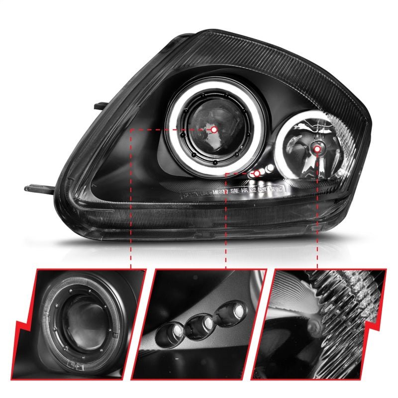 ANZO 2000-2005 Mitsubishi Eclipse Projector Headlights w/ Halo Black - Image 6