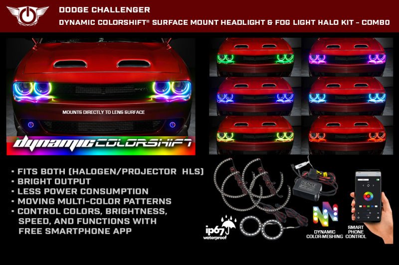 Oracle 15-23 Dodge Challenger Dynamic Surface Mount Headlight Halo Kit - - Image 4