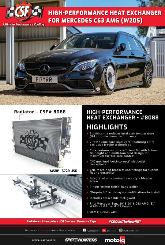 CSF 2015+ Mercedes Benz C63 AMG (W205) Front Mount Heat Exchanger w/Rock Guard - Image 3