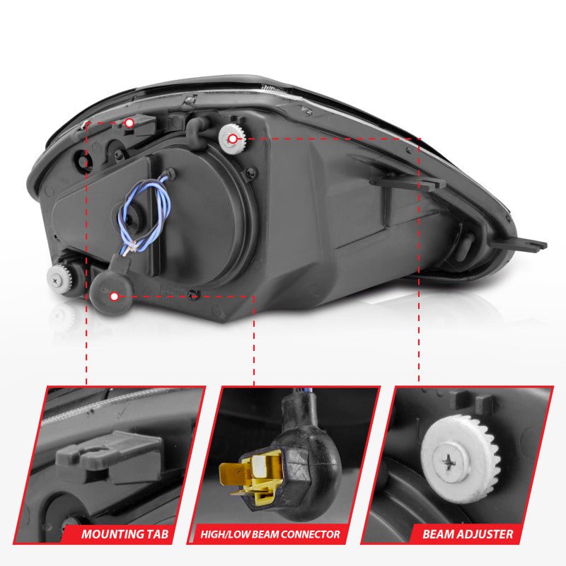 ANZO 2000-2005 Mitsubishi Eclipse Projector Headlights w/ Halo Black - Image 7