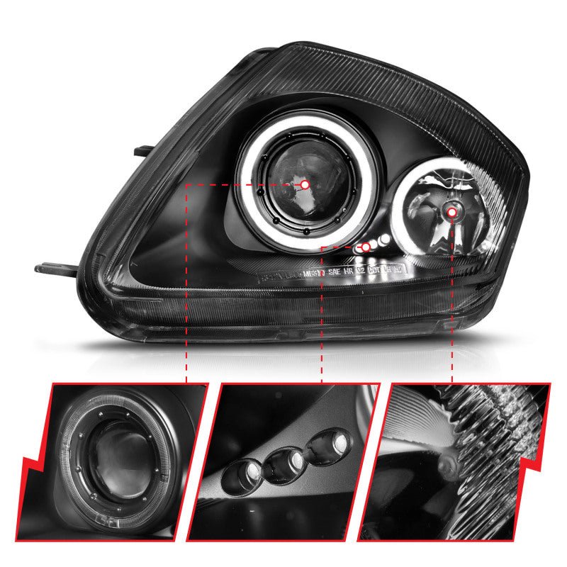 ANZO 2000-2005 Mitsubishi Eclipse Projector Headlights w/ Halo Black - Image 11