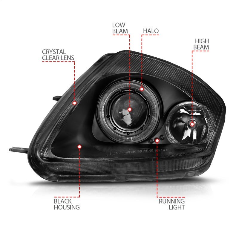 ANZO 2000-2005 Mitsubishi Eclipse Projector Headlights w/ Halo Black - Image 13