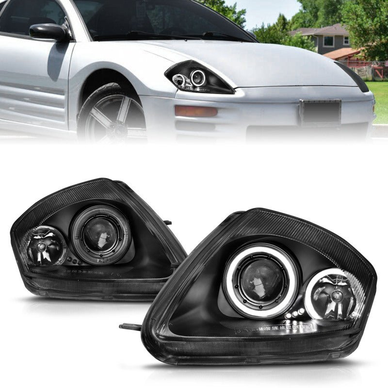ANZO 2000-2005 Mitsubishi Eclipse Projector Headlights w/ Halo Black - Image 15
